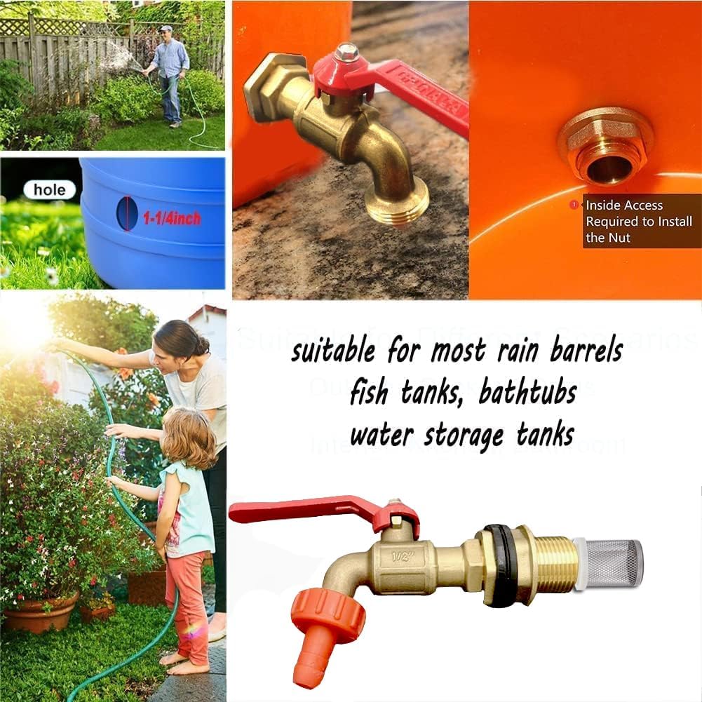 Rain Barrel Spigot Brass Faucet Kit with Bulkhead Fitting and Hose Adapter N914