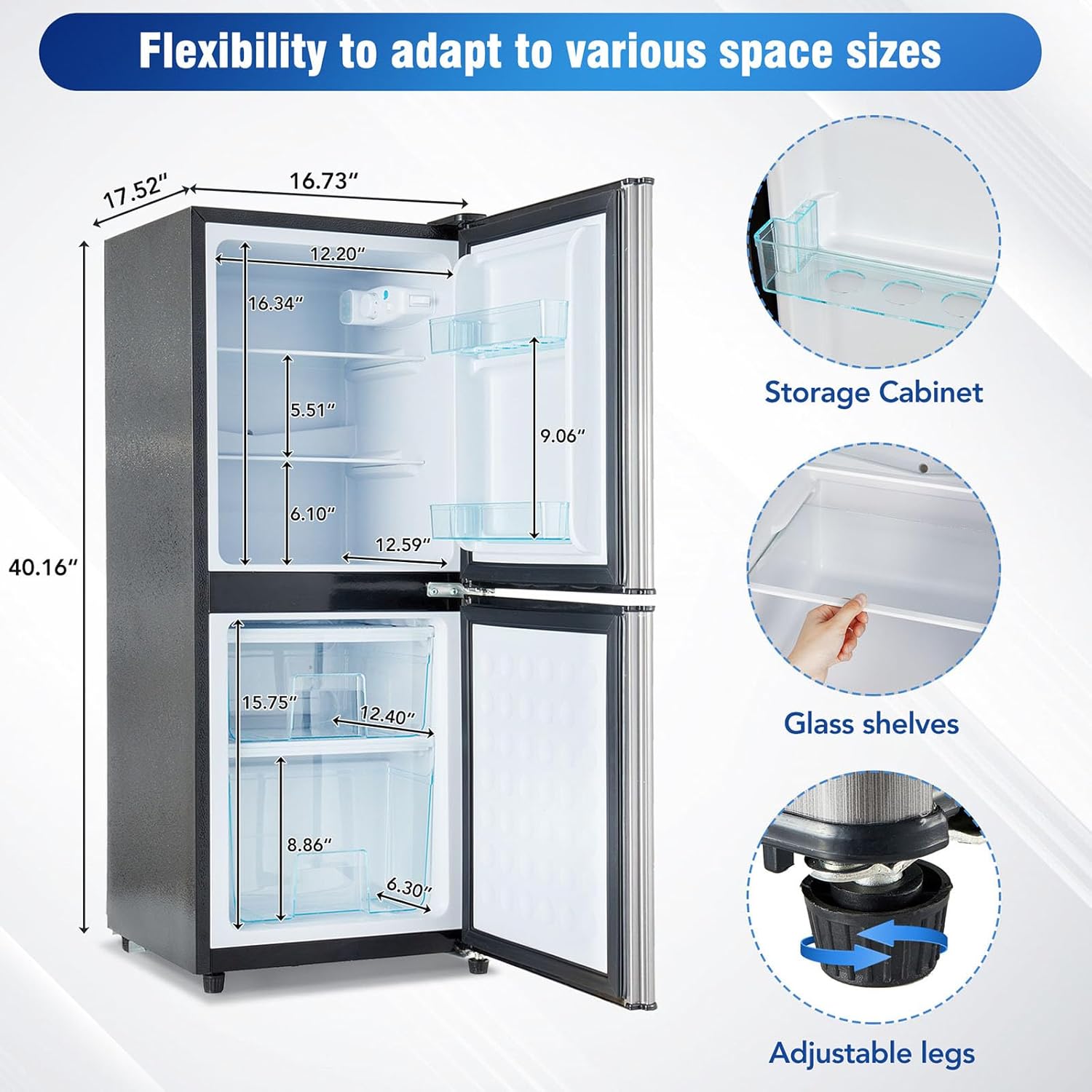 Compact Mini Fridge with Freezer 4.0 Cu.Ft Dual Zone for Bedroom and Office L6196