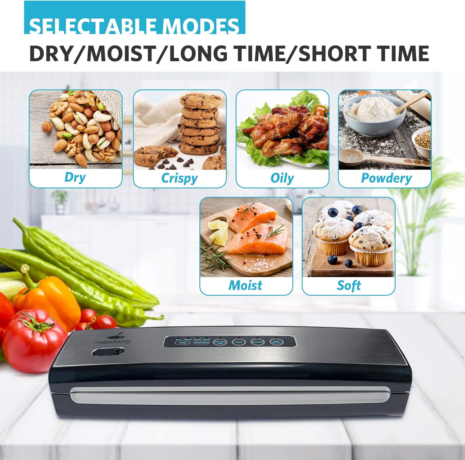 meidong Vacuum Sealer Machine with Starter Kit, Dry & Moist Food Modes H80053