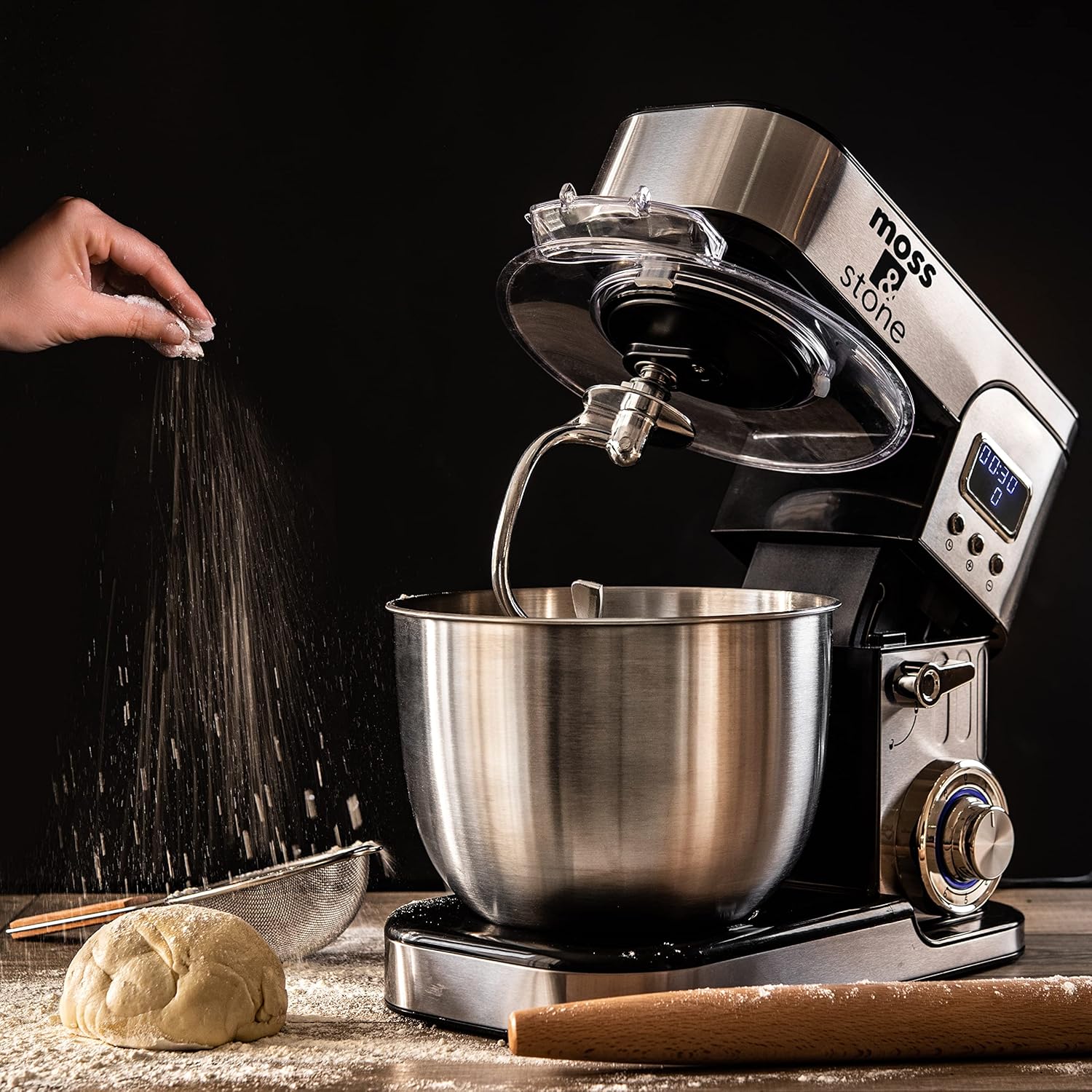 Moss & Stone Stand Mixer with LCD Display, 6 Speed, 5.5 Quart Stainless Steel Bowl Y6259