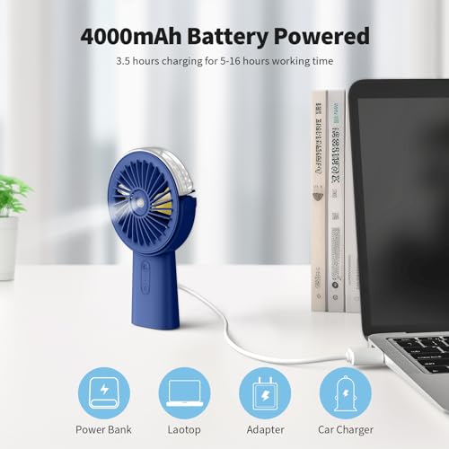 Otlonpe Portable Misting Fan, 4000mAh Rechargeable Handheld Fan with Power Bank B842