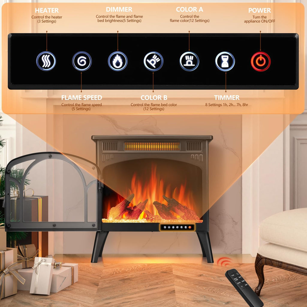 R.W.FLAME Electric Fireplace Heater 25" Freestanding Infrared Stove Q27460