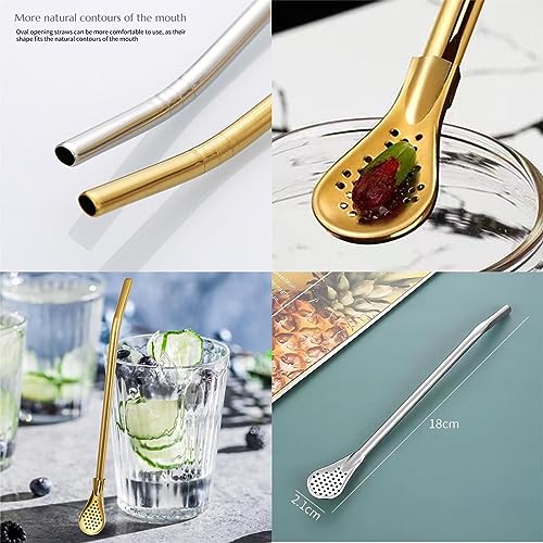KINTEGOOD 4pcs Stainless Steel Spoon Straws with Cleaning Brush J1664