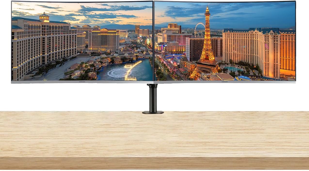 Samsung UR59 32-inch Curved 2160P 4K UHD Borderless IPS LCD ViewFinity Monitor, 2-Pack Bundle with, DisplayPort, HDMI, USB - Desk Mount Dual Monitor Stand (U32R590CWN), silver