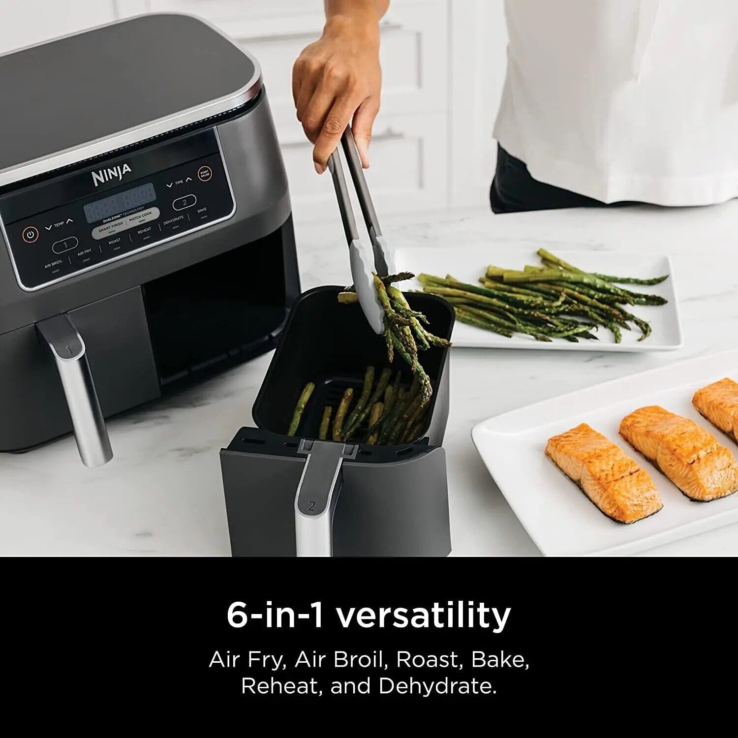 Ninja DZ201 Foodi 8 Quart DualZone 2-Basket Air Fryer, Grey C5350