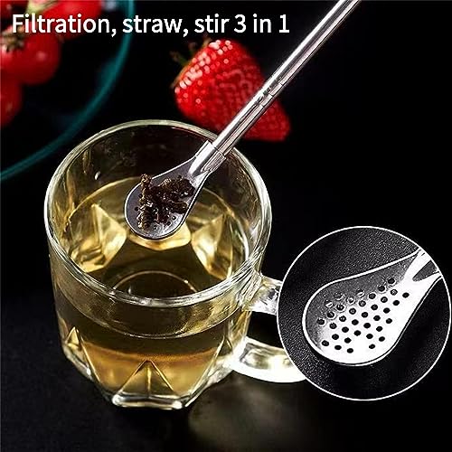 KINTEGOOD 4pcs Stainless Steel Spoon Straws with Cleaning Brush J1664