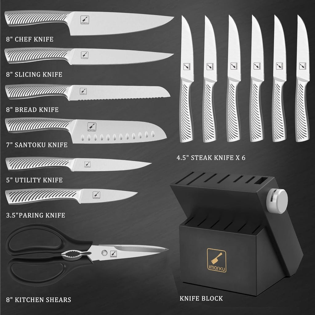imarku 14PCS High Carbon Stainless Steel Kitchen Knife Set with Block F7207