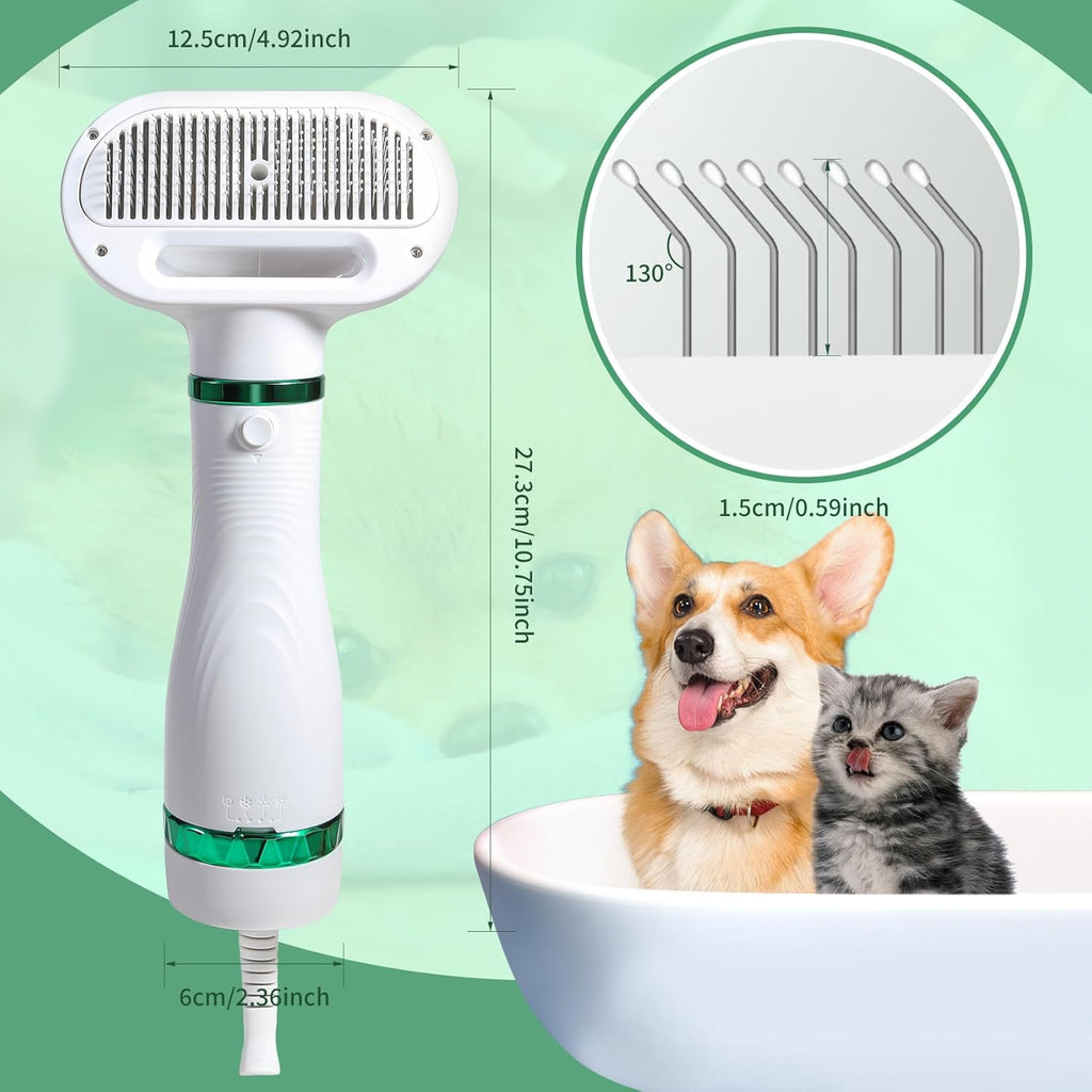Pet Hair Dryer with Slicker Brush, 3 Heat Settings, Portable Dog Blower A1540