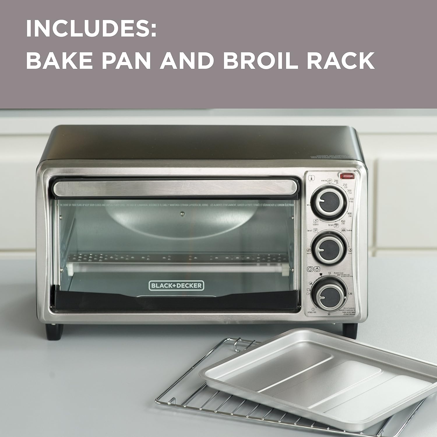 Black+Decker TO1303SB 4-Slice Toaster Oven, Stainless Steel R14674