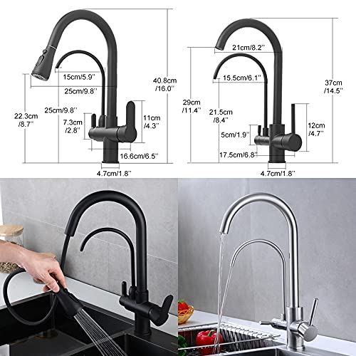 LUNEZY Kitchen Sink Mixer Tap Deck Mounted Black Pull Out Faucet H266148