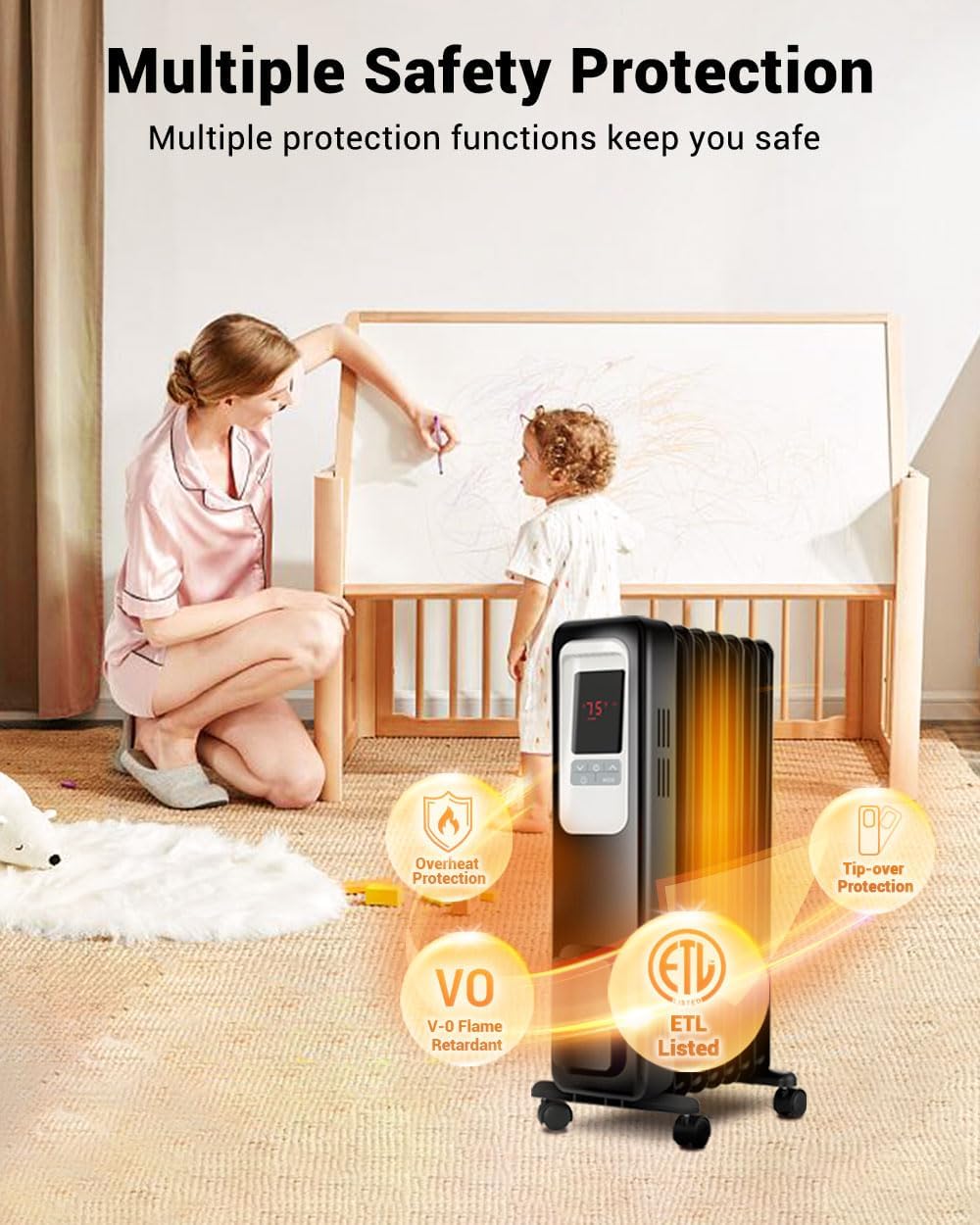 Aikoper Oil Filled Radiator Heater, 1500W Portable Electric Heater with Remote, Digital Thermostat L207105