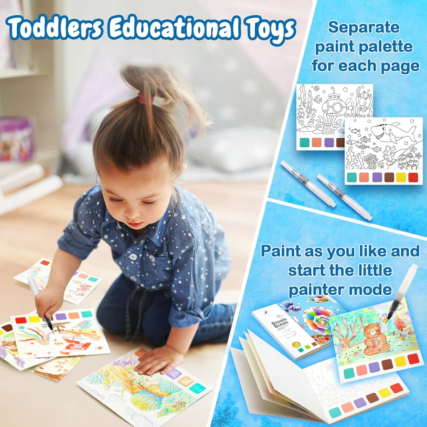 Watercolor Coloring Books for Kids Ages 4-8 with Paint Sets Z203