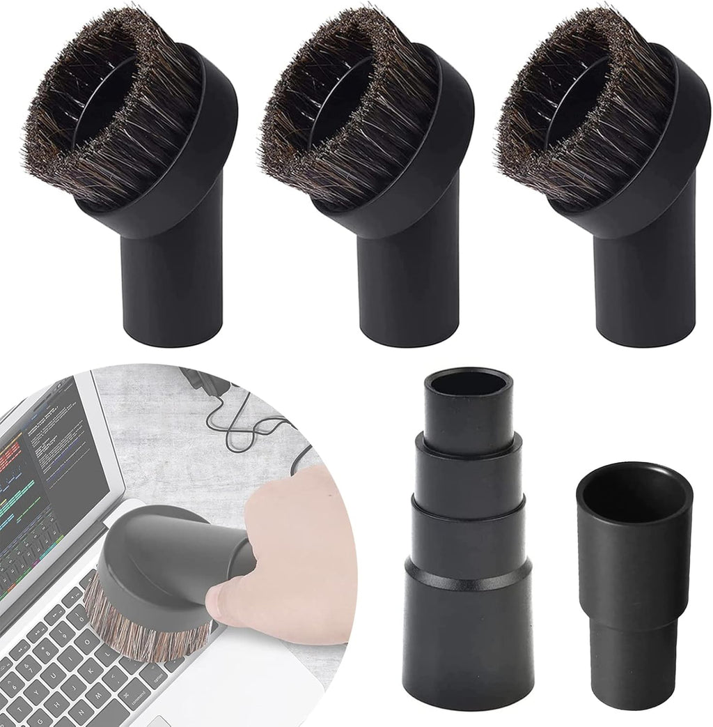 Vacuum Round Dust Brush 25mm Vacuum Horse Hair Brush 5PCS Vacuum Cleaner Soft Bristle Replacement Universal Vacuum Attachment fit 32mm/1-1/4, 35mm/1-3/8 Hose Adapter (3+1+1PCS)