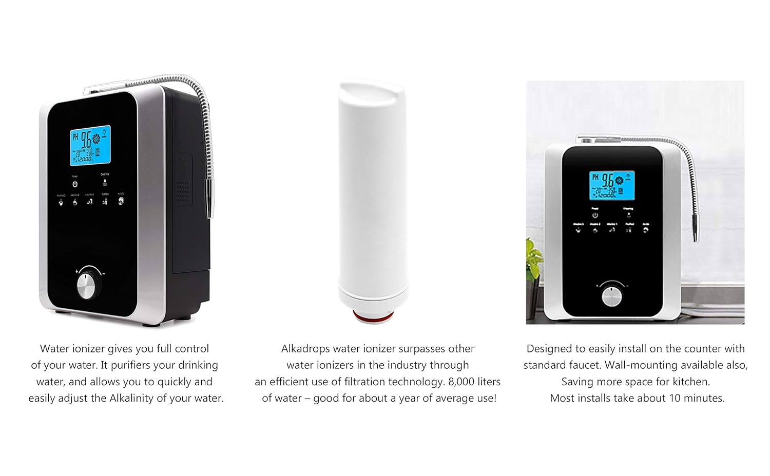 Water Ionizer and Purifier Machine, pH 3-11 Alkaline Acid Water, 11 Plate Electrode N60008