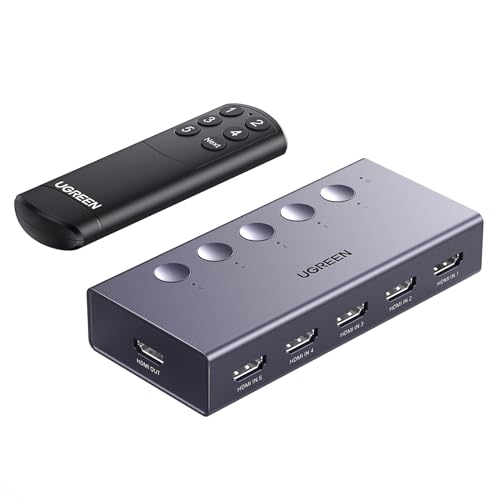 UGREEN HDMI Switch 5 in 1 Out 4K@60Hz, HDMI Splitter with Remote 5 Port HDMI Switcher Selector Support 3D CEC HDR HDCP2.2 Compatible with PS5/4/3 Xbox Nintendo Switch Roku TV Fire Stick