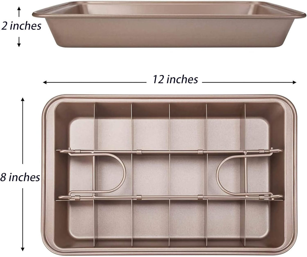 Non Stick Brownie Pan with Built-in Slicer, Carbon Steel Bakeware O9697