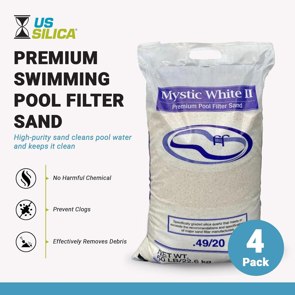 Mystic White II Swimming Pool Filter Sand Refill, 50 lb, 4 Pack B6370