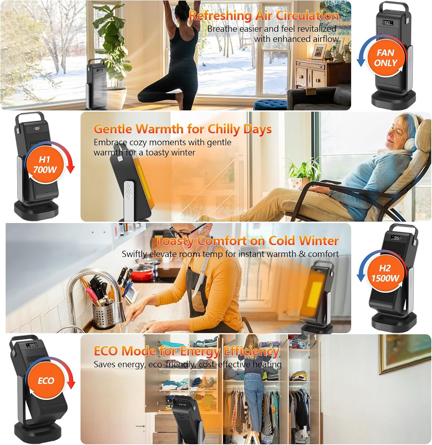 360-Degree Swivel Space Heater with Thermostat for Indoor Use U54131
