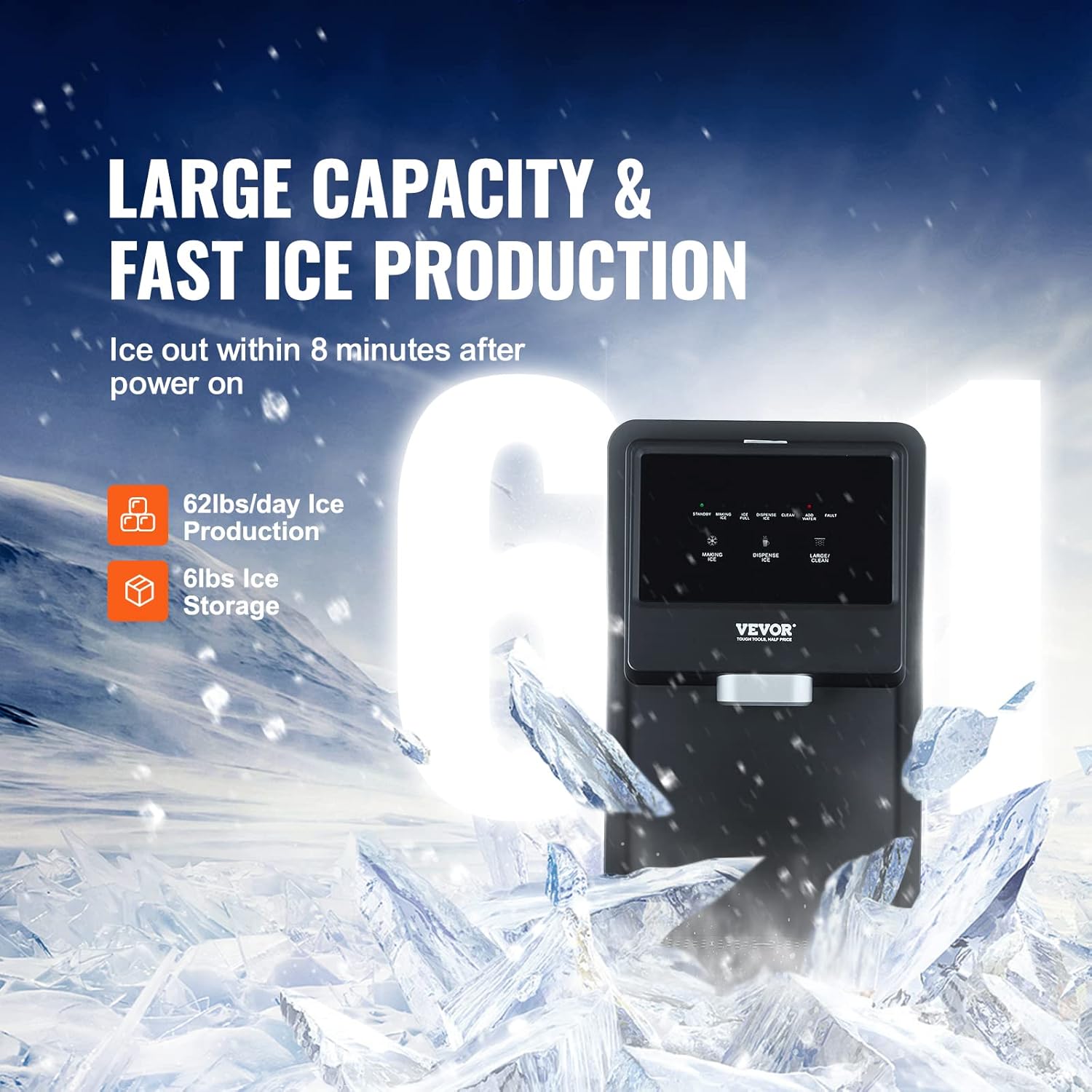 VEVOR Nugget Ice Maker, Self-Cleaning Countertop Ice Dispenser T2172