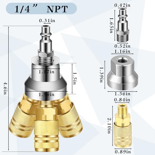 Gisafai 3 Way Air Manifold Air Hose Splitter with 3 Steel Couplers and 1/4" NPT Plug D745659