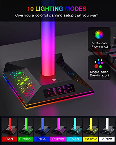 RGB Gaming Headset Stand with 2 USB Charger for PC Desk S9362