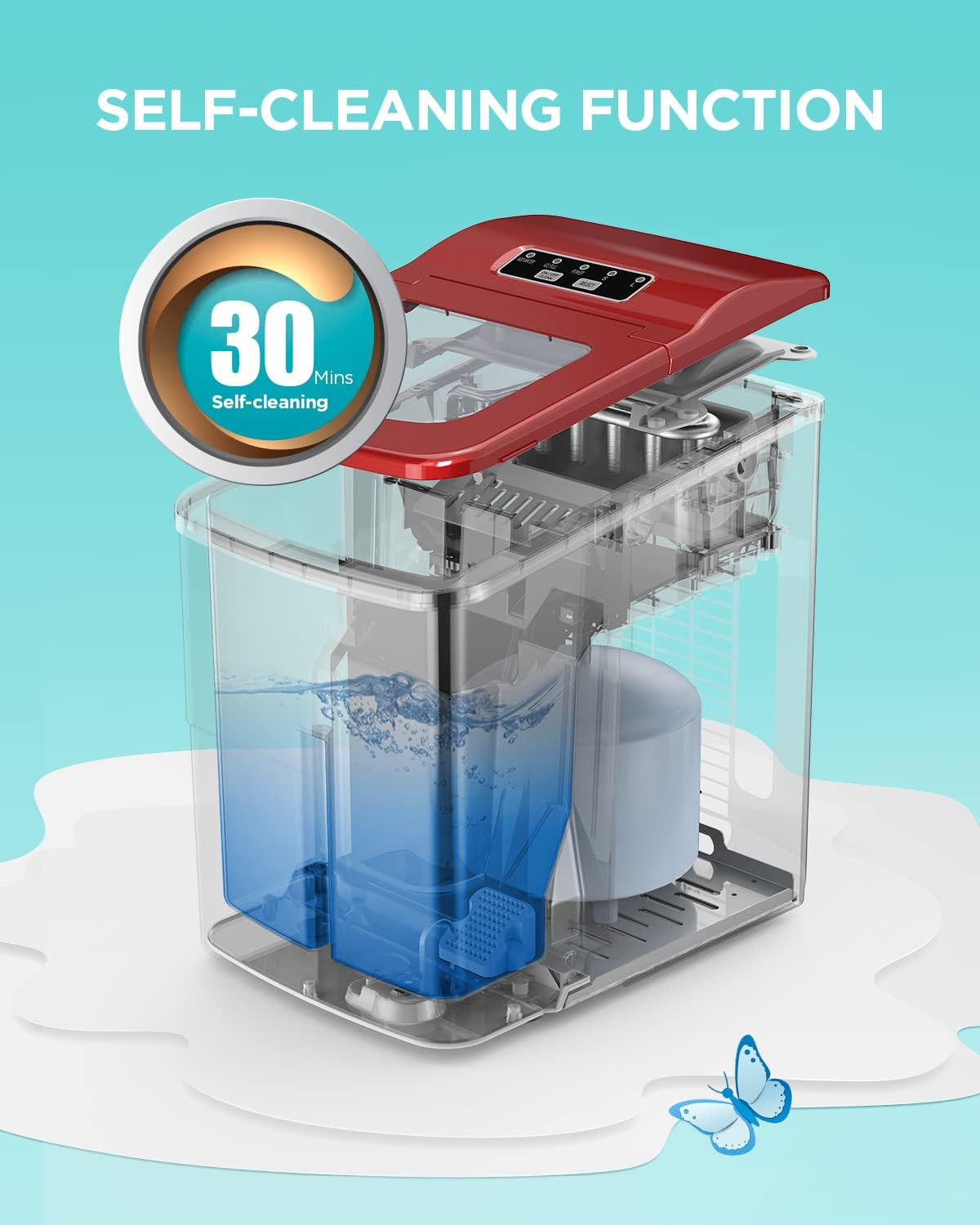 Silonn Ice Maker Machine for Countertop, 26lbs/24Hrs, Self-Cleaning, Red V370339