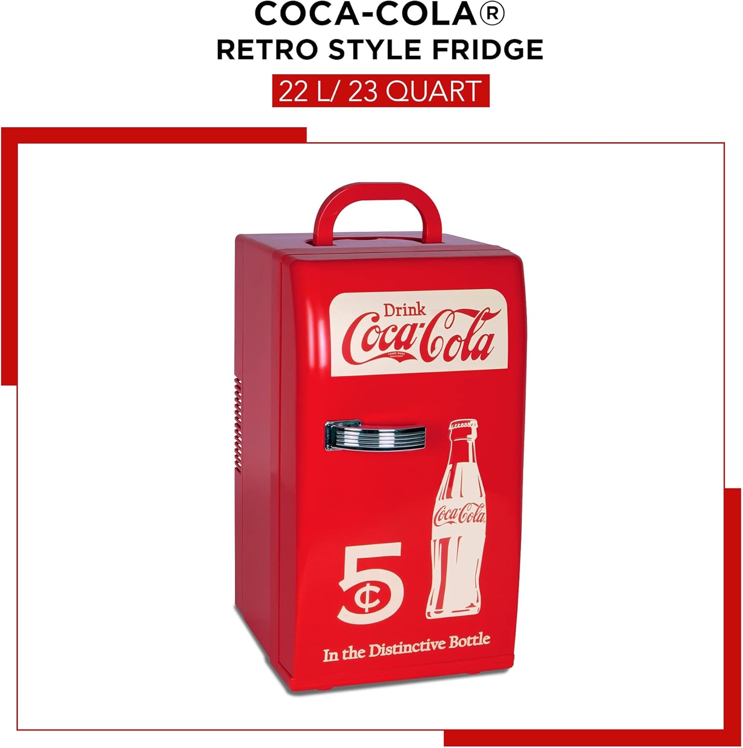 Coca-Cola Retro 18 Can Mini Fridge 22L, AC/DC Portable Cooler with 12V and AC Cords P411416