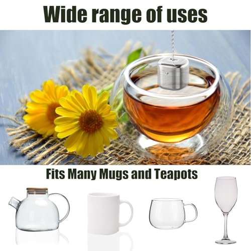 Roucerlin Square Tea Infuser Steeper, 304 Stainless Steel Fine Mesh Strainer with Chain Hook & Lid X89791