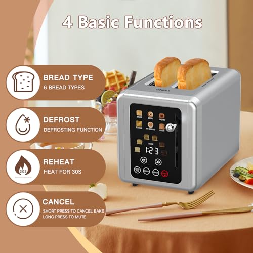 WHALL Touch Screen Toaster 2 Slice, Stainless Steel, Digital Timer J718799