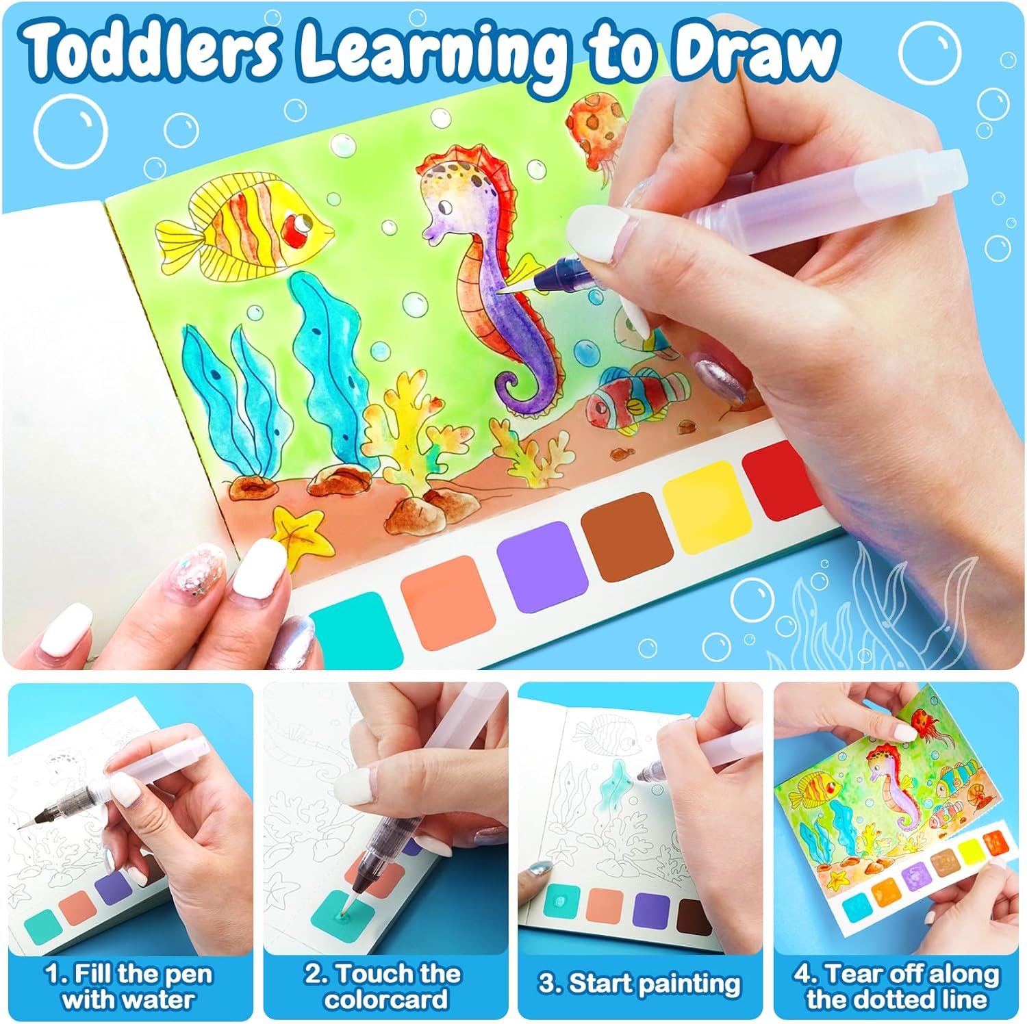 Watercolor Coloring Books for Kids Ages 4-8 with Paint Sets Z203