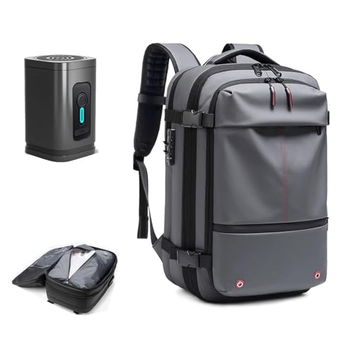 Vacpack Backpack, Anti Theft Vacpack Travel Vacuum Backpack, 60L Expandable Backpack, Water Resistant (Grey+ Electric Vacuum)