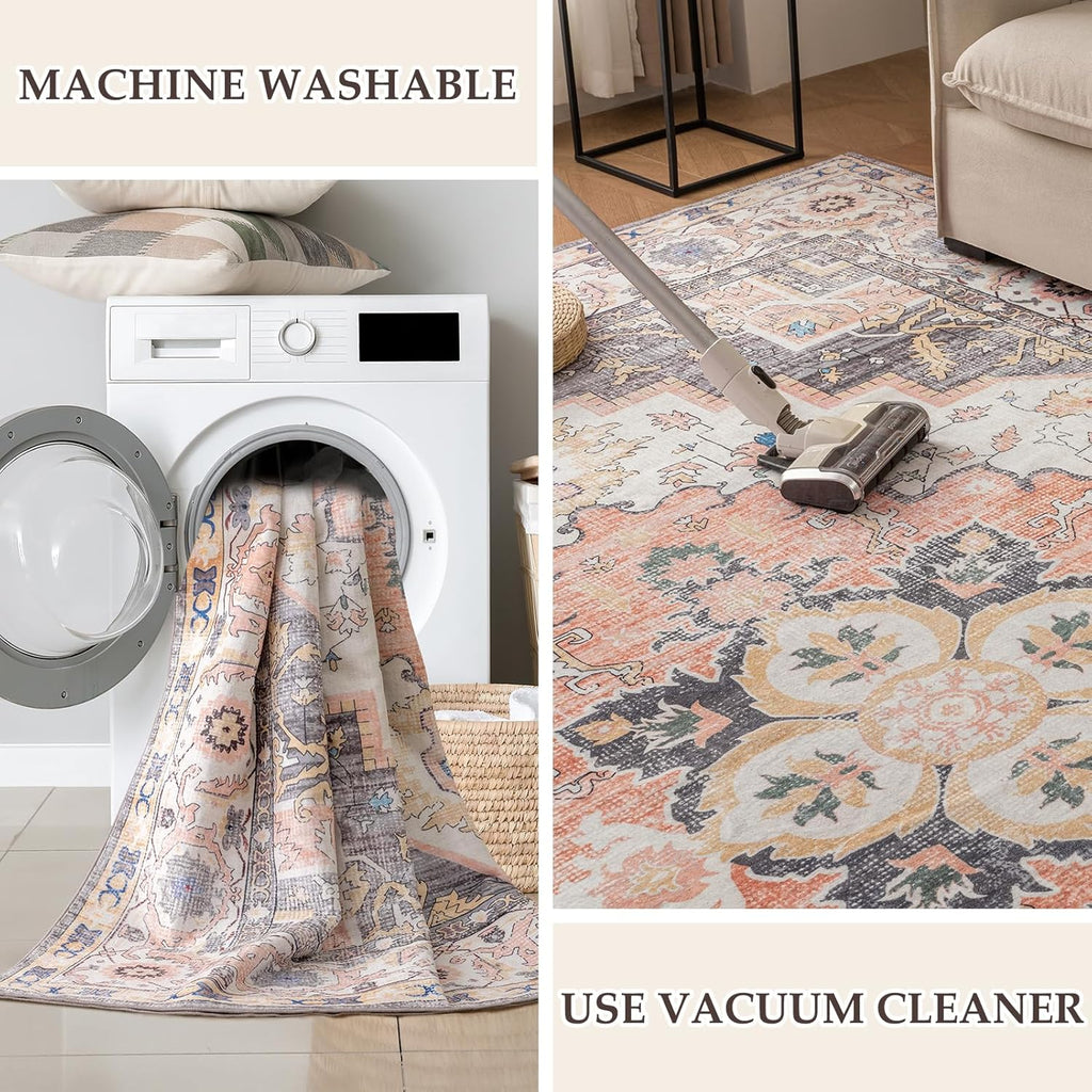 VK VK·LIVING Machine Washable Vintage Area Rug 5'x7' Mistyrose S8853