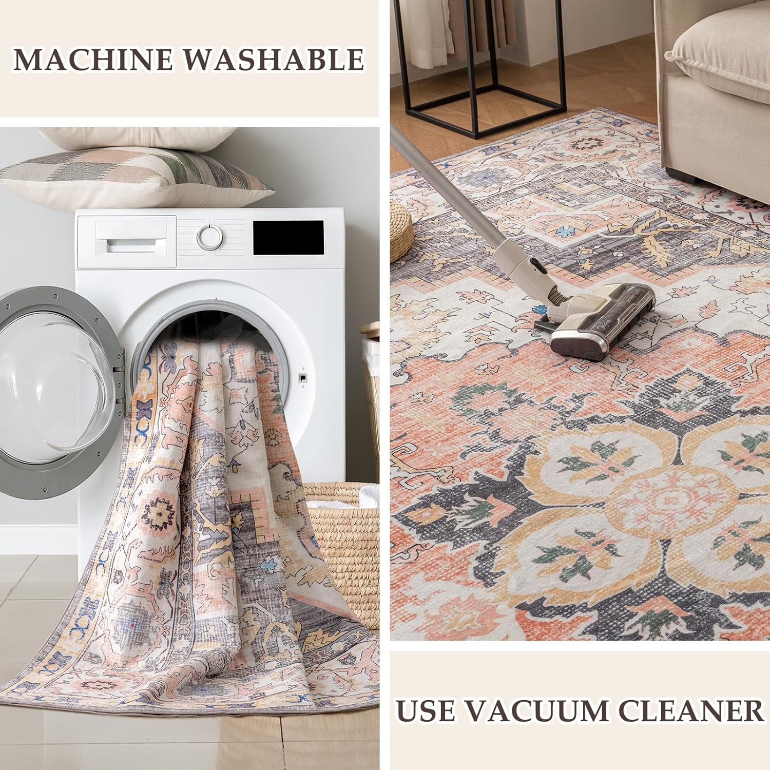 VK VK·LIVING Machine Washable Vintage Area Rug 5'x7' Mistyrose S8853
