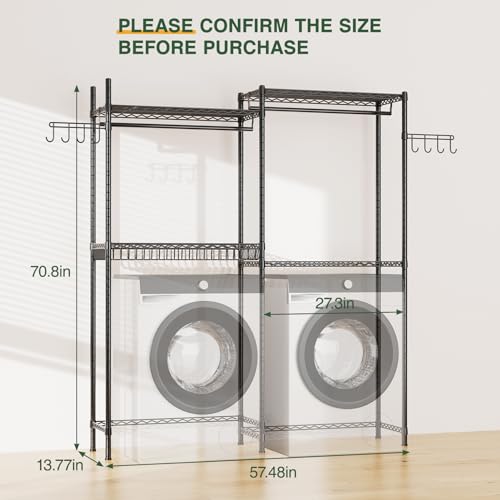 LEHOM Clothes Drying Rack Over Washer and Dryer Storage Shelf, 2 Tiers Adjustable F12990