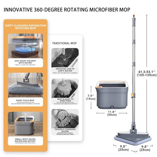 Spin Mop M16 with Bucket and Wringer Set, 360 Degree Rotatable D9658