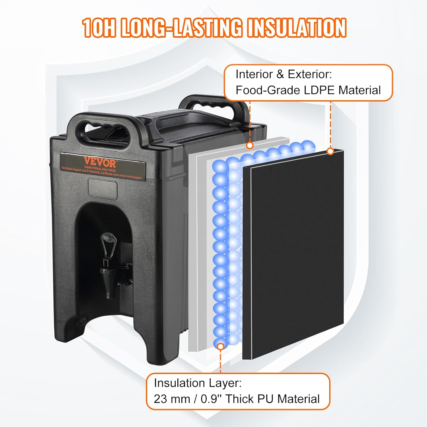 VEVOR Insulated Beverage Dispenser 2.5 Gallon, Food-grade LDPE Hot and Cold Beverage Server V159364