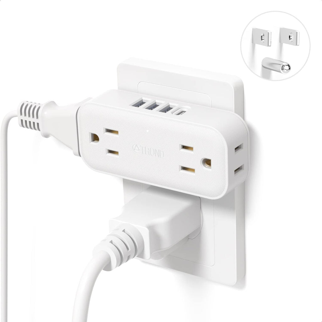TROND Outlet Extender, Multi Plug Outlet with 4 Electrical Outlets 4 USB Ports (1 USB C), 3-Sided Multiple Plug Expander, Cruise Ship Essentials, Outlet Splitter for Travel Kitchen Dorm Room, White