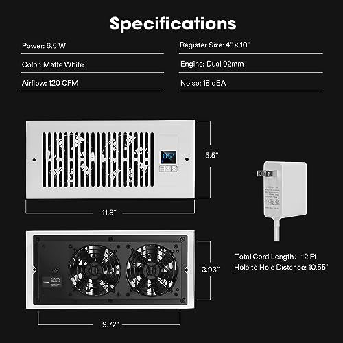 VIVOSUN Quiet Register Booster Fan 4" x 10" with Thermostat Control S287283