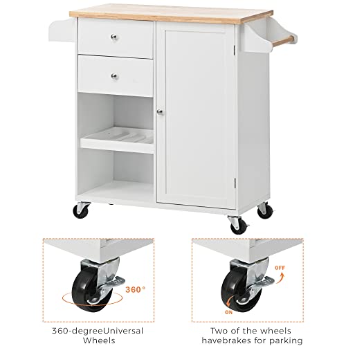 Kitchen Island Cart on Wheels with Storage, Rubberwood Top, 2 Drawers U912598