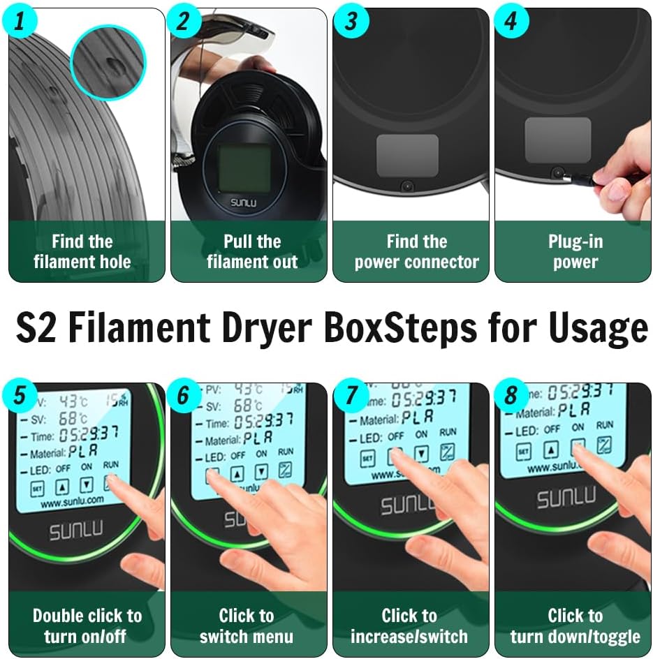 SUNLU S2 Filament Dryer Box with Fan, 360° Heating, Humidity Display, 3D Printer Filament Dehydrator W6837