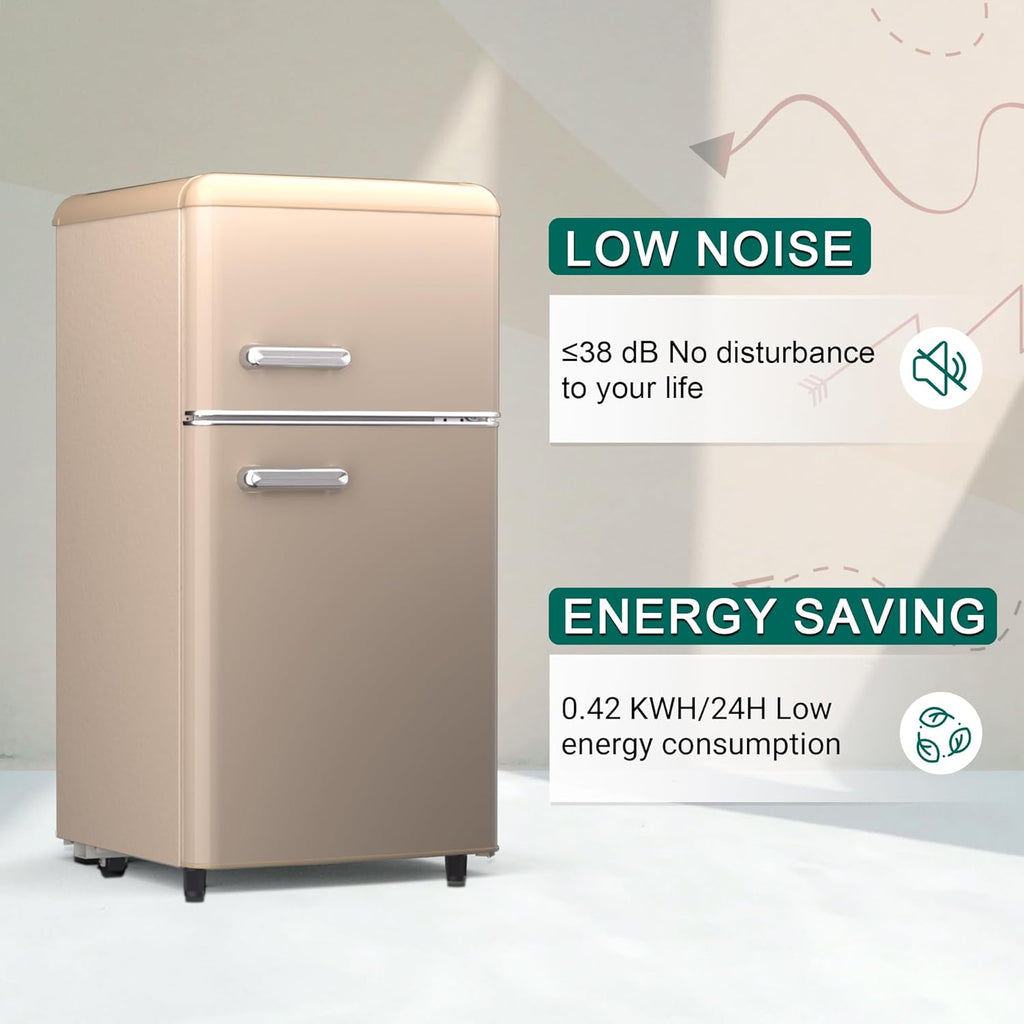 Retro Mini Fridge with Freezer 4.1 Cu. Ft. for Bedroom, Dorm, Office, RV, Apartment (Gold) V532