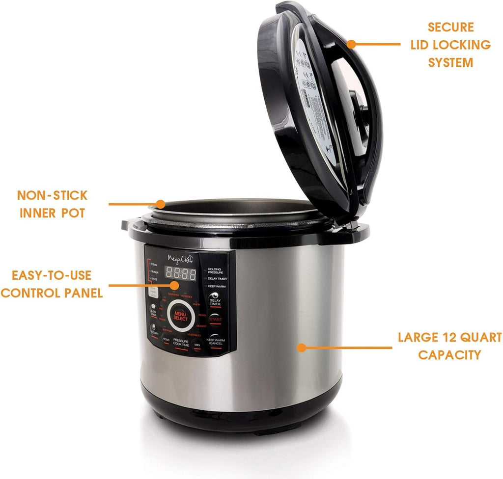 Megachef's 12 Quart XL Digital Pressure Cooker with 15 Presets U196
