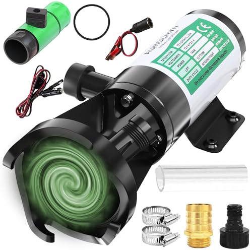 AUHO 12V RV Portable Macerator Pump RV Macerator Pump RV Waste Pump RV Sewage Pump with Exit Hose, Clamps and Flushing Water Inlet Suitable
