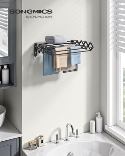 SONGMICS Wall-Mounted Clothes Drying Rack, Accordion Laundry Rack, Steel I16602