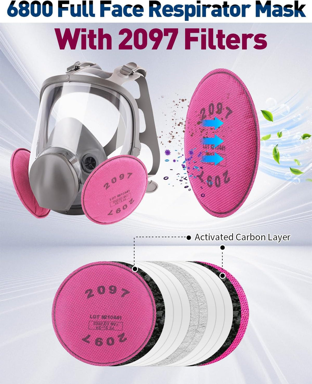 Plus 6800 Reusable Full Face Respirator Mask with 60921 & 2097 Filters R81011
