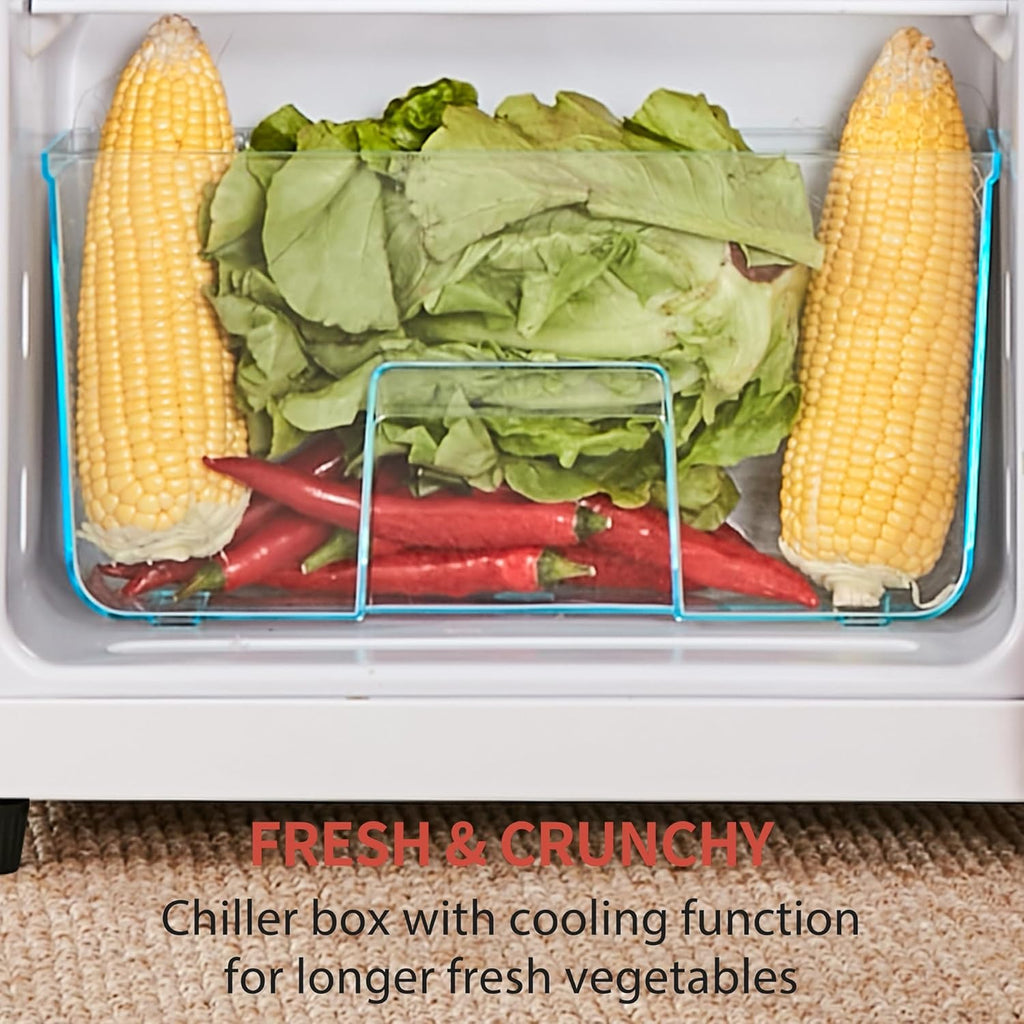 Dual Zone Compact Retro Refrigerator with Adjustable Shelves and LED Lighting V3026