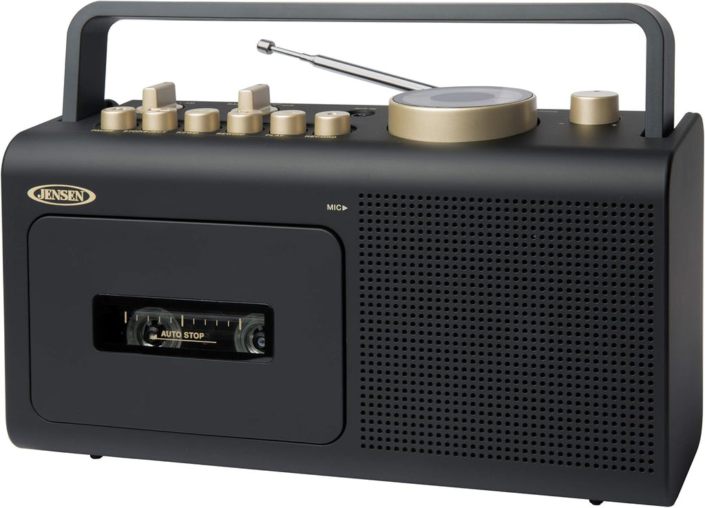 Jensen MCR-250 Portable Boombox Retro Home Audio Stereo AM/FM Radio & Tape Cassette Player/Recorder with Aux Input Jack & Built in Speakers (Gold Edition)