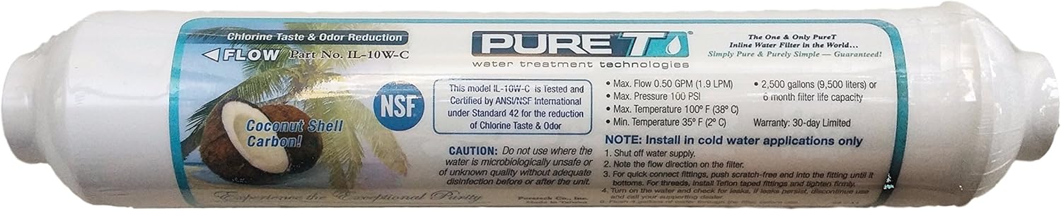IL-10W-C-EZ38 REVERSE OSMOSIS IN-LINE CARBON FILTER 10 X 2 3/8 QUICK CONNECT ENDS