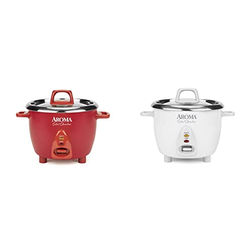 Aroma Housewares Select Stainless Rice Cooker & Warmer with Uncoated Inner Pot, 6-Cup(cooked)/ 1.2Qt, ARC-753SGR, Red