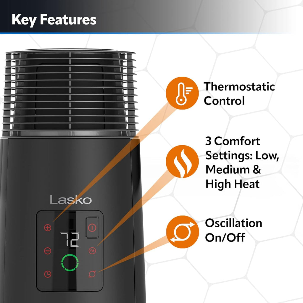 Lasko 360-Degree Oscillating Ceramic Tower Heater, 1500W, Black V144561